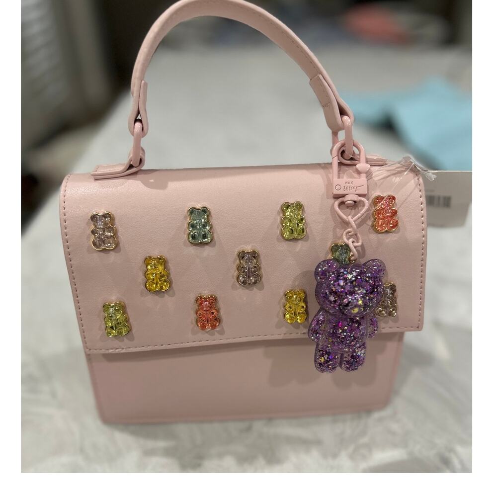 Betsey Johnson Blush Pink Gummy Bear Crossbody Bag Set w/ Glitter Bear Charm NWT